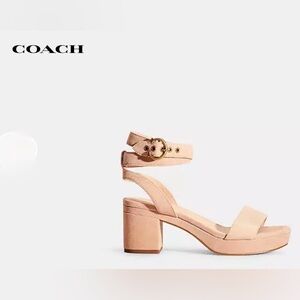 COACH Serena Nude Suede Block Heel Sandals Ankle Strap Platform Size 8B